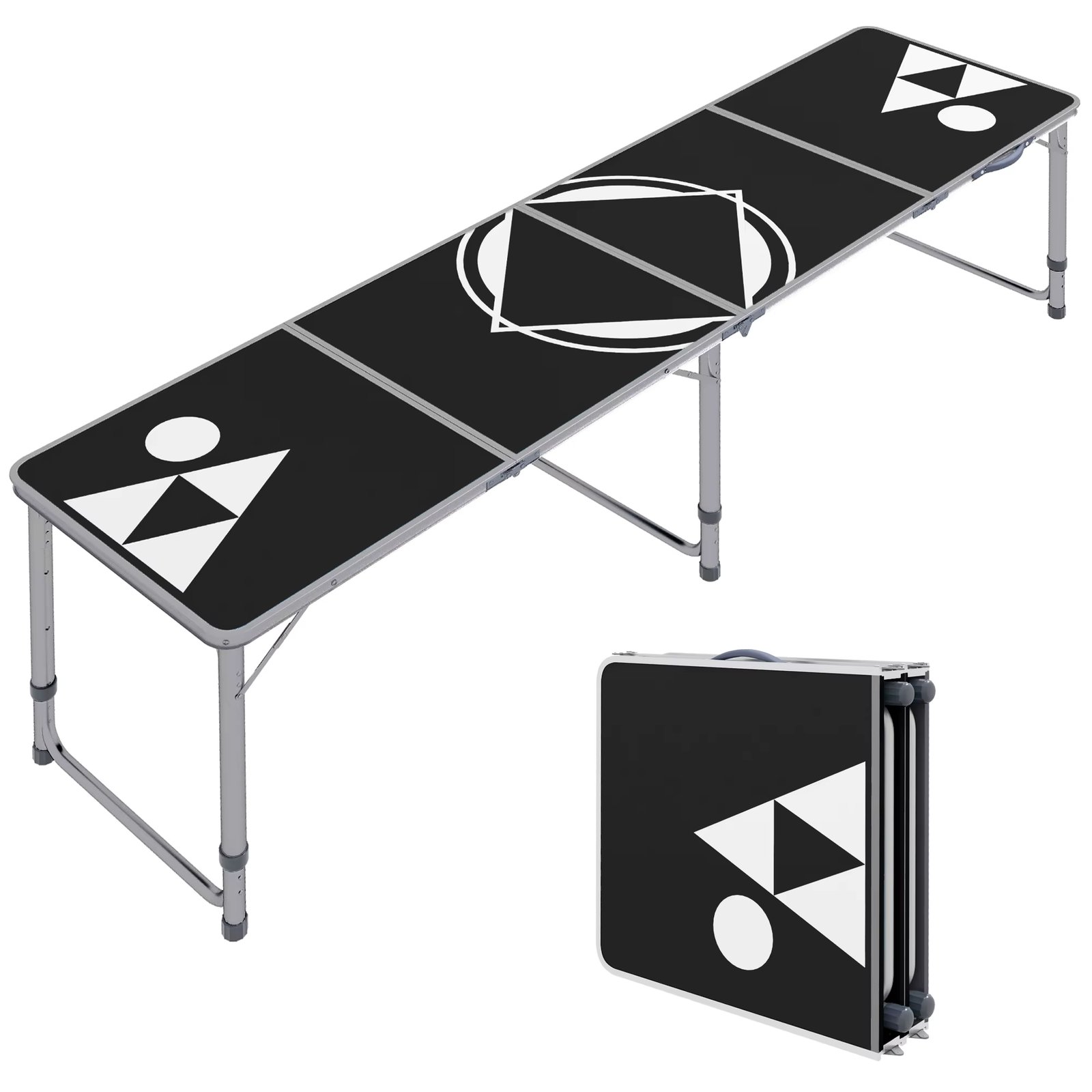Outsunny portable table with legs aluminum Beer Pong folding table with height adjustable in 3 levels for garden barbecue 240x60x54-70 cm black and silver