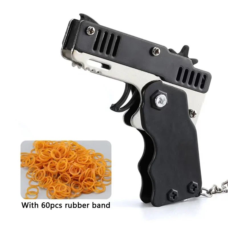 1PCS Mini keychain gun rubber band gun Toy Gun Shooting Pistol Alloy Kid Outdoor Party Folding metal gun gift boyfriend Gift