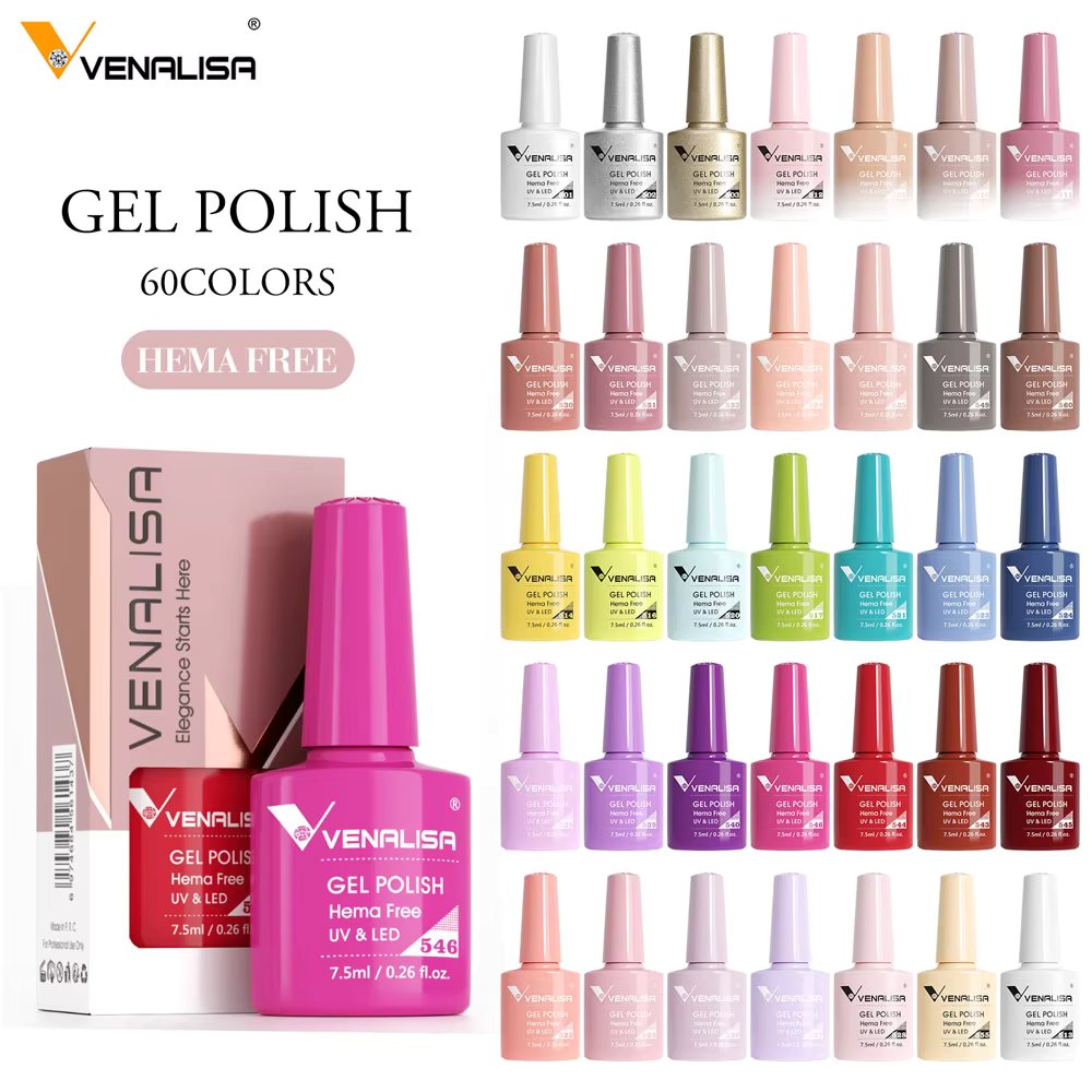Venalisa HEMA FREE Nail Gel Polish Glitter Gorgeous Full Coverage Soak Off UV LED French Nail  Jelly Nude Pink Collection 7.5ml