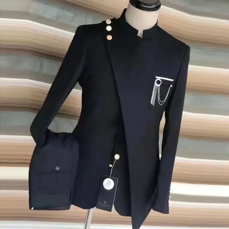 2023 New Europe and The United States Large Size Men's Suit Two-piece Stand Collar Business Party Groom Best Man Clothing