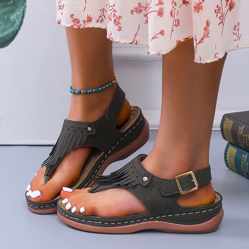ZOKI 2024 Summer Wedges Clip Toe Sandals Women Fashion Fringe Rome Sandalias Mujer Back Strap Thick Bottom Non-slip Beach Shoes