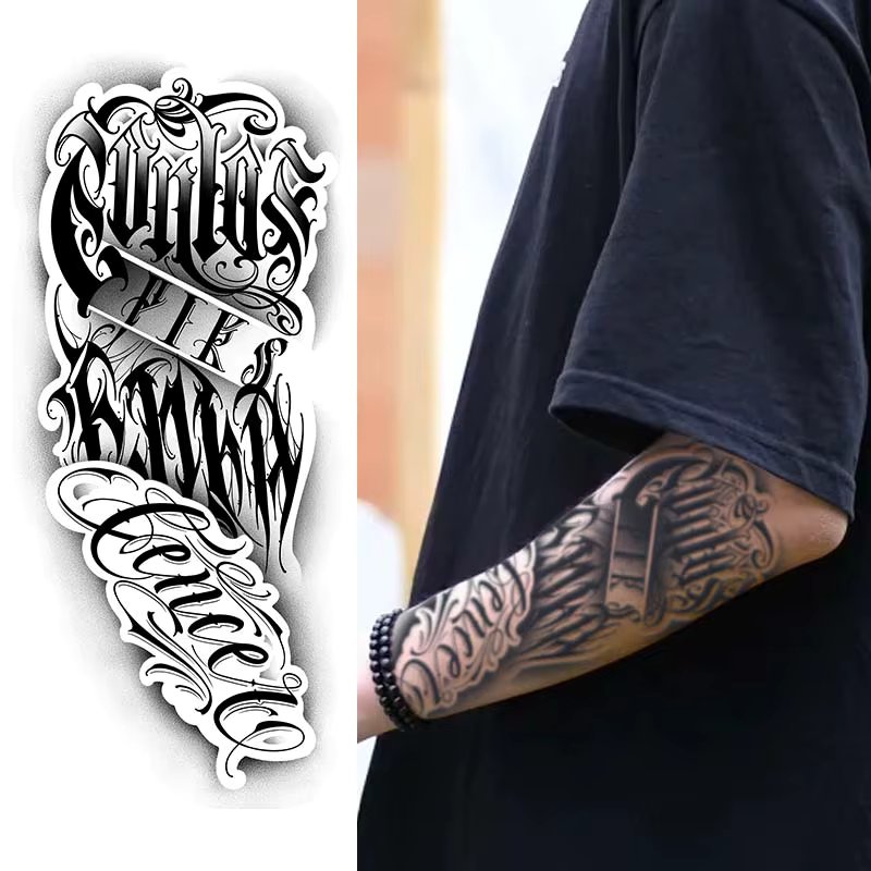 1pc Dark floral waterproof temporary tattoo stickers, lasting 1-2 weeks, simulates semi-permanent fake tattoos