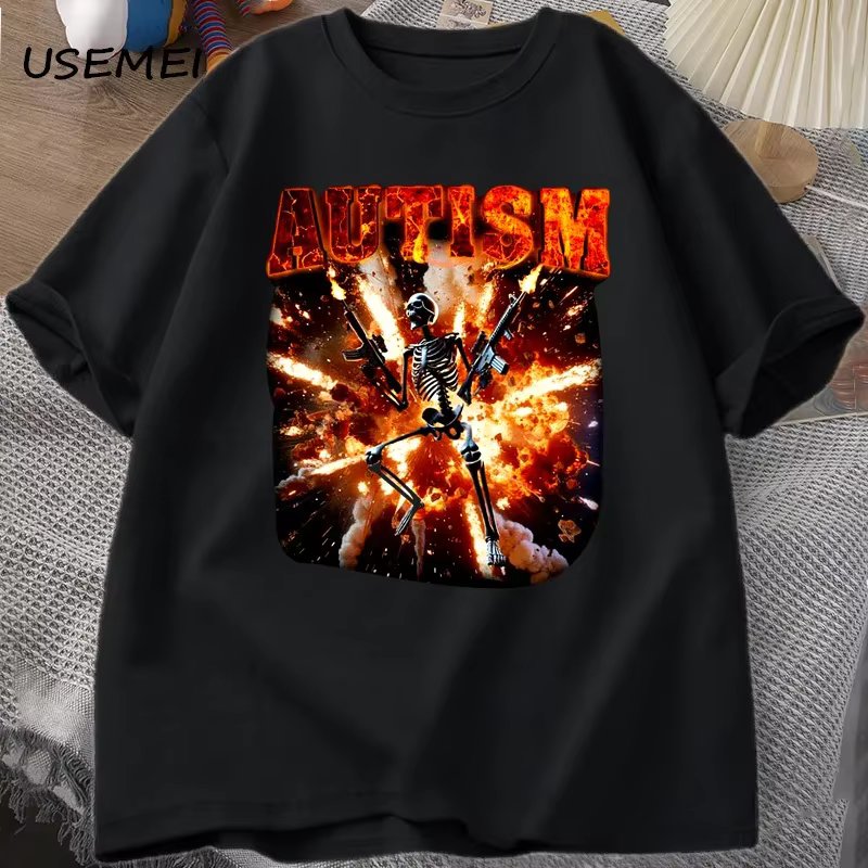 Autistic Funny Skeleton T Shirt Women Men Autism Edgy Skeleton Meme T-shirt Casual Cotton Short Sleeve Tshirt Round Neck Clothes