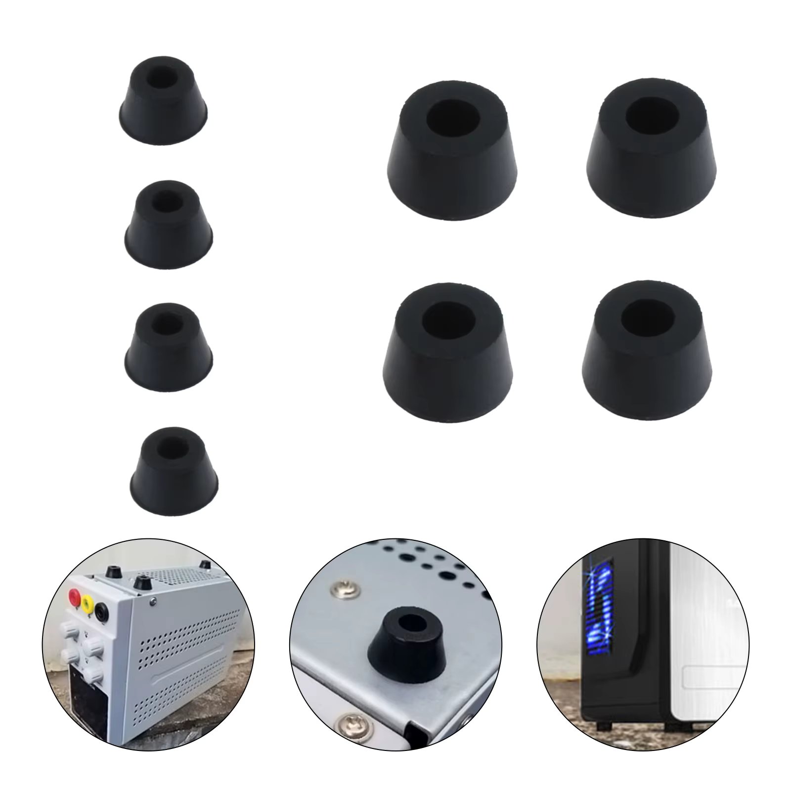 4pcs Black Rubber Feet Bumper Pads Cone-shape Furniture Legs Floor Protector 16mm/24mm Recessed Anti-slip Cabinet Table Chair