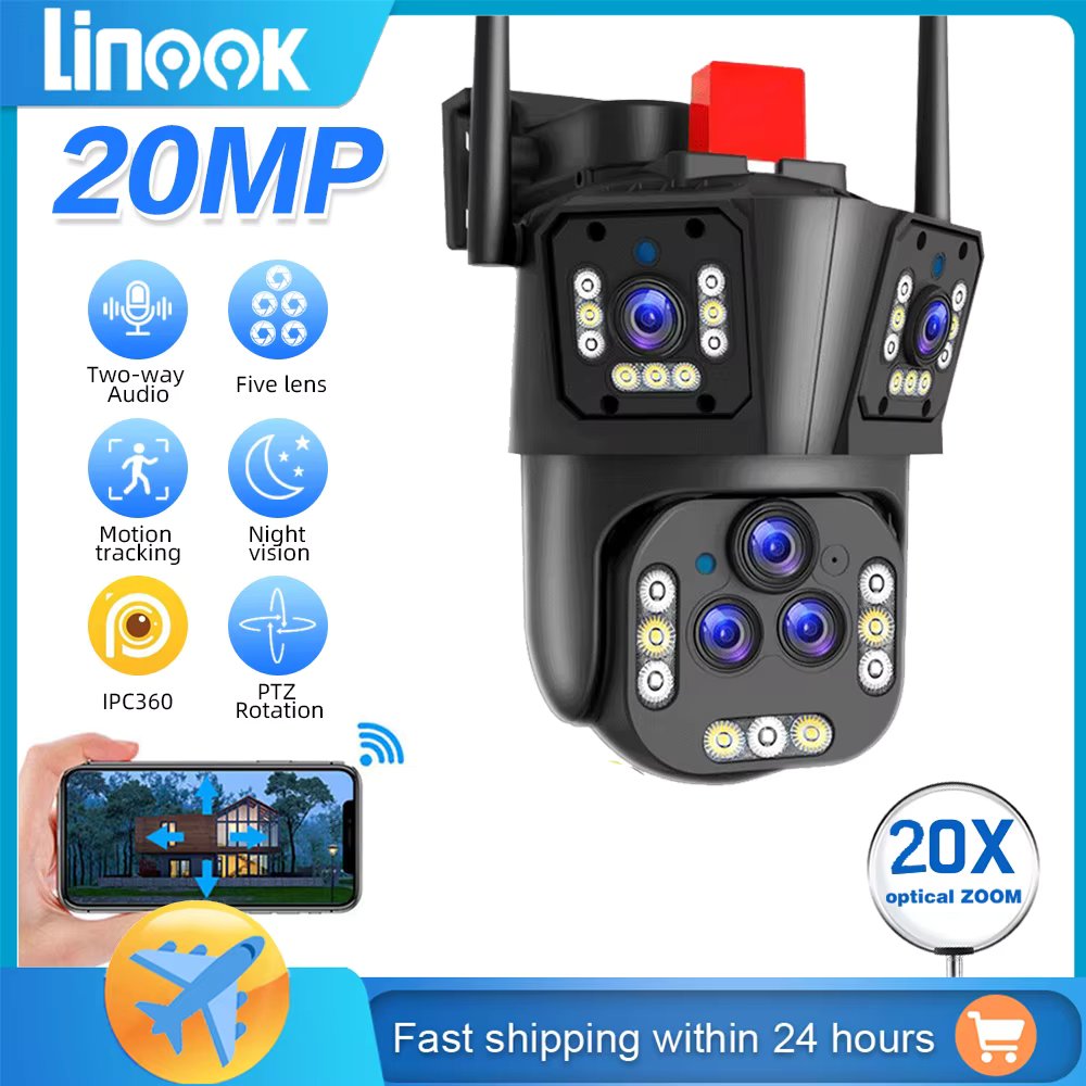 Linook 20MP 8K 20X zoom, wireless outdoor closed-circuit television, outdoor WIFI camera, IP security protection camera, 360,