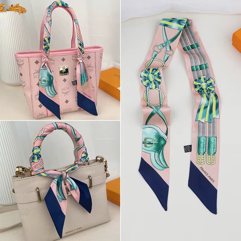 Korean Spring New Chain Buckle Decoration Ribbon Small Scarf Women Twill Tied Bag Handle Ribbon Hair Band Souvenir Small Scarf