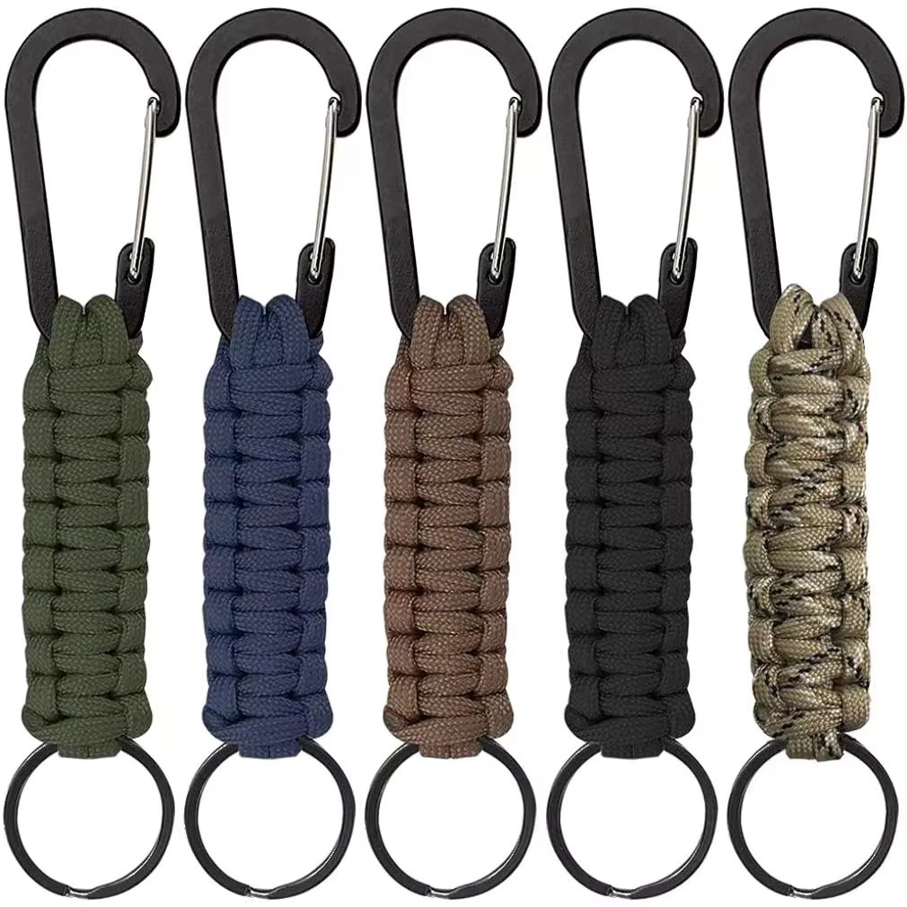 Paracord Keychain Carabiner Clip Military Braided Cord Rope Lanyard Emergency Knot Outdoor Survival Tools For Keys/Men/Women
