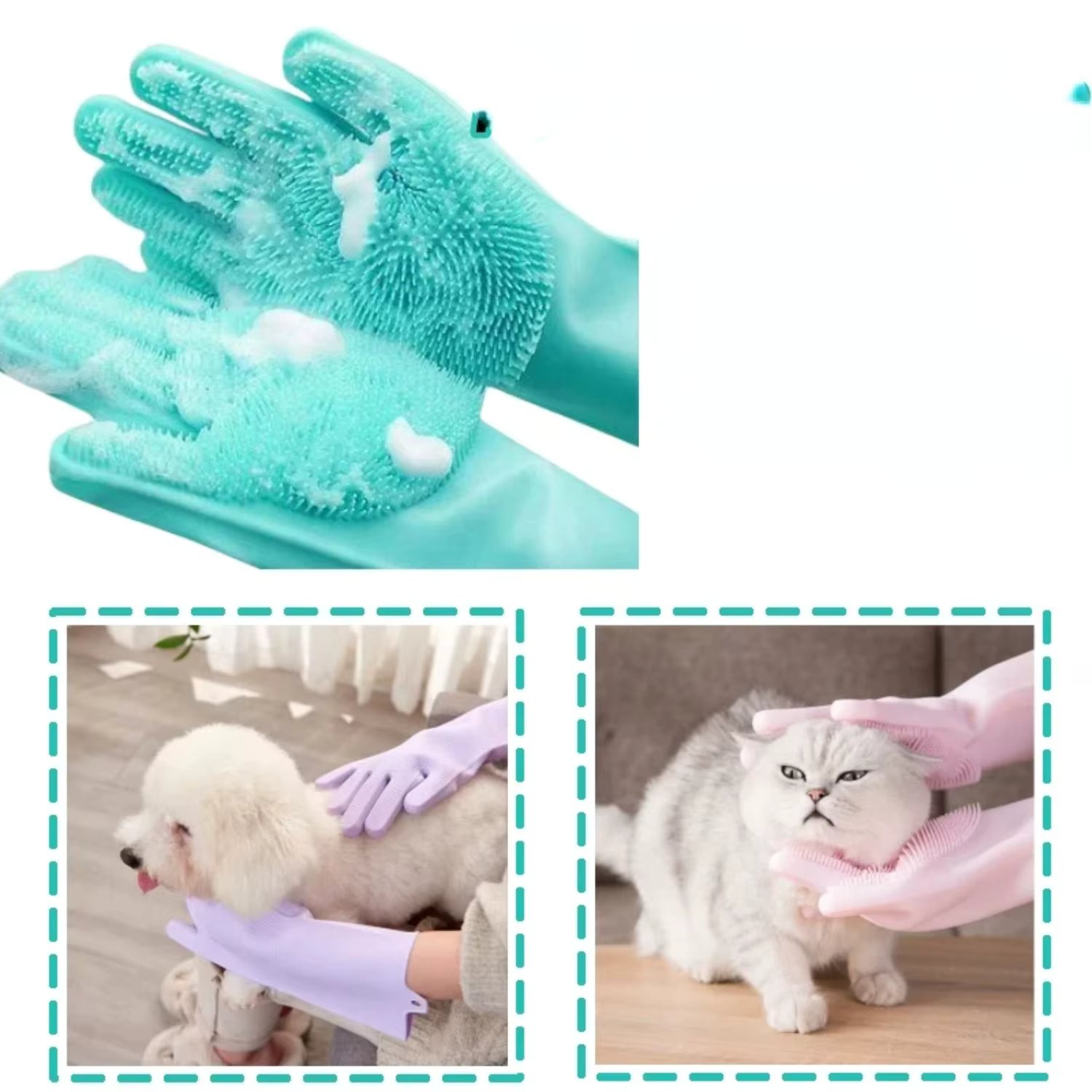 Pet Grooming Cleaning Gloves Dog Cat Bathing Shampoo Glove Scrubber Magic Dishwashing Cleanner Sponge Silicon Hair Removal Glove