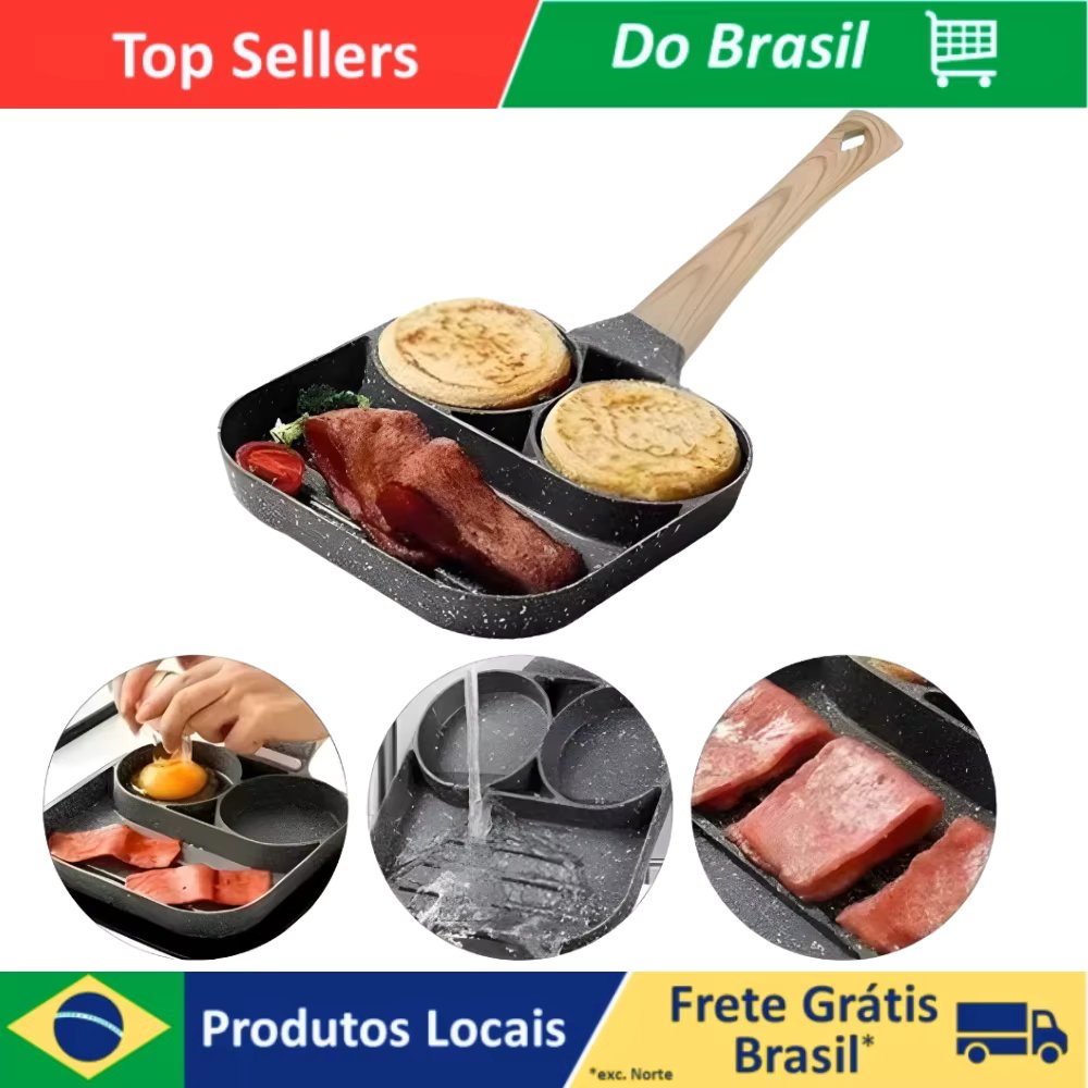 Nonstick Frying Pan With 3 Partitions Frying Egg Bacon Meat Chicken Snack Multipurpose