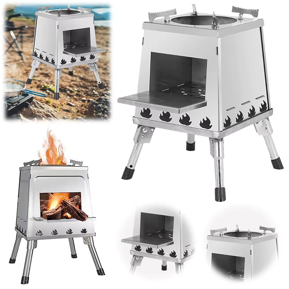 Camping Barbecue Wood Stove Portable Folding Lightweight Tourist Wood Burner Windproof Folding Large Stove for Hiking Cooking