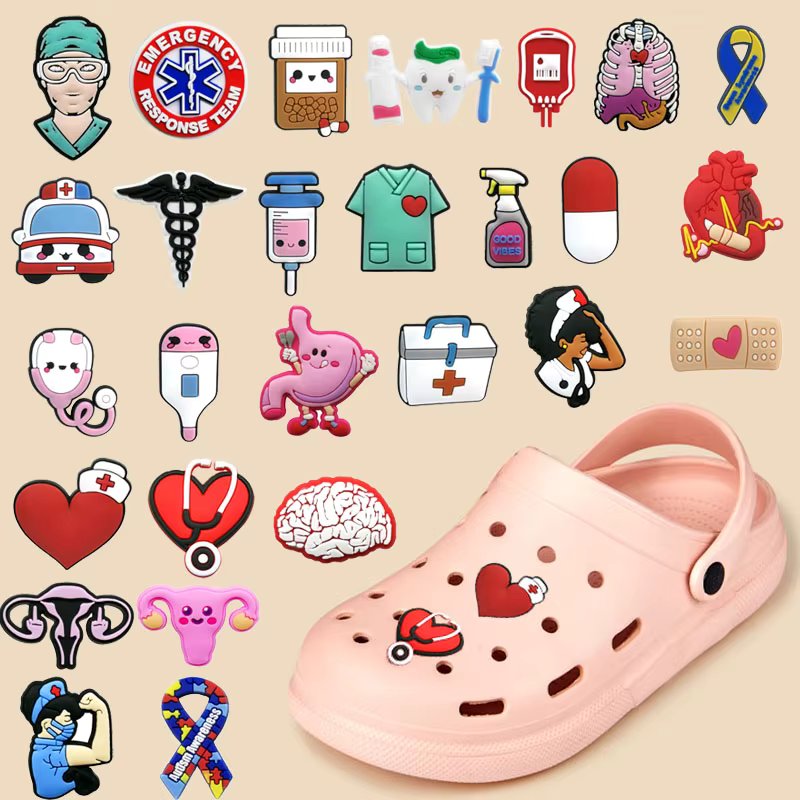 1pcs Medical Style PVC Shoe Charms Nurse Stethoscope Shoes Decorations Buckle Garden Sandal Accessories Ornaments