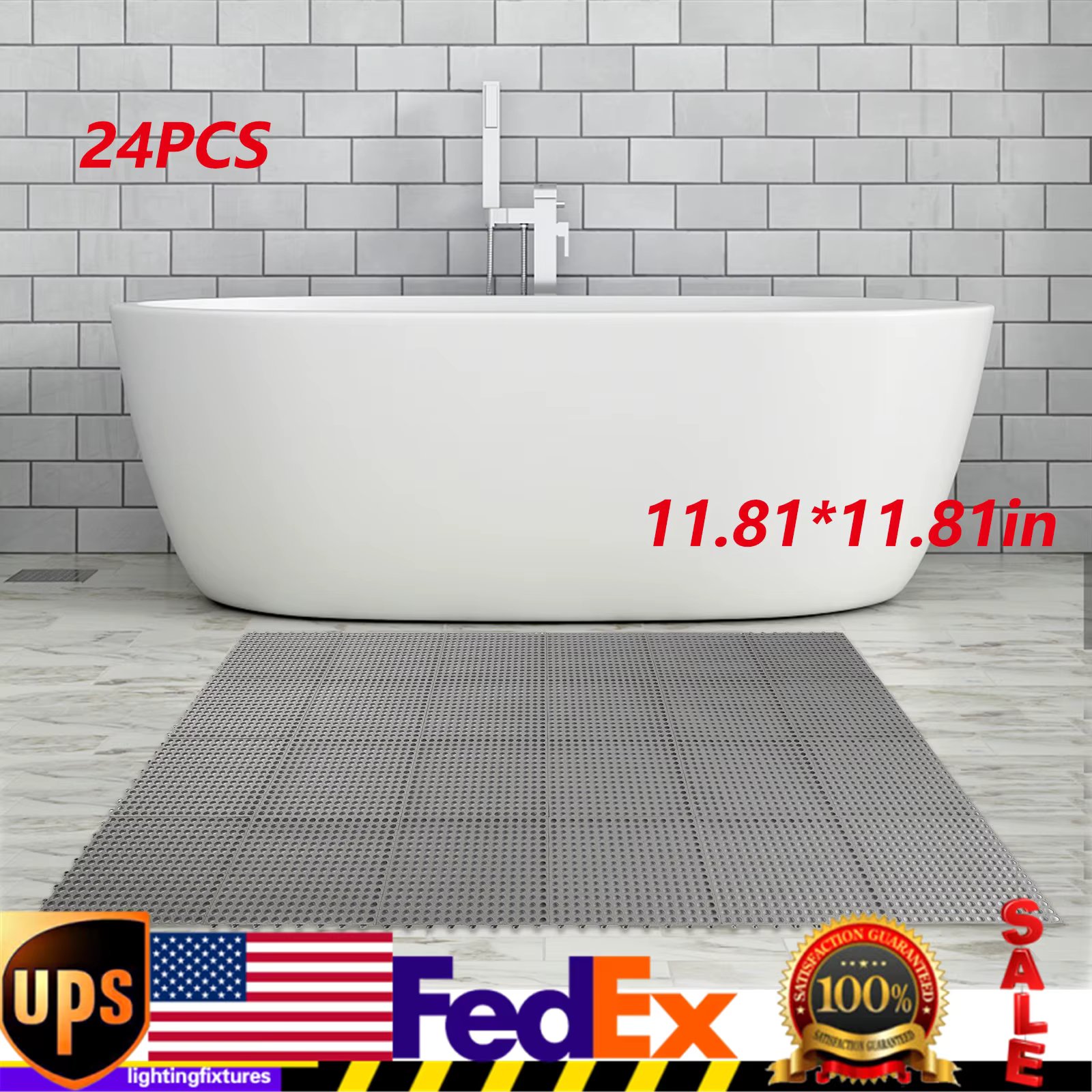 24Pack Drainage Interlocking Floor Tiles Mats, Non-Slip, Waterproof, PVC Cushion for Pool Bathroom 11.81x11.81"