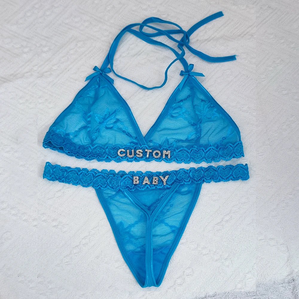 2PC/Set Custom Name Thongs And Bra Personalized Panties and Bra Set With Name DIY Letter Bikini Set Lace For Women Sexy Gift