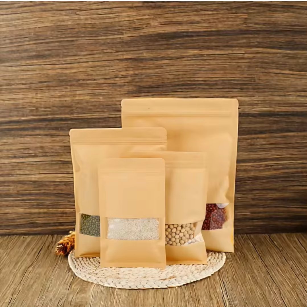 Zip Lock Stand Up Pouch Kraft C Bag/Visor Sealing Storage 100 PCs For Food Grain Food Crafts Products