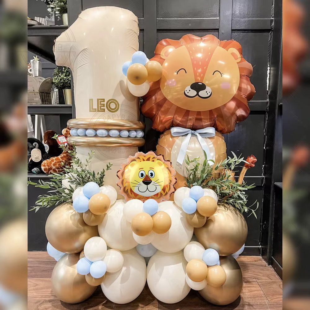 60Pcs Jungle Safari Animal Lion Theme 40inch 1-9 Cream Number Balloons Party Decor Foil Latex Balloons Birthday Gift for Boys