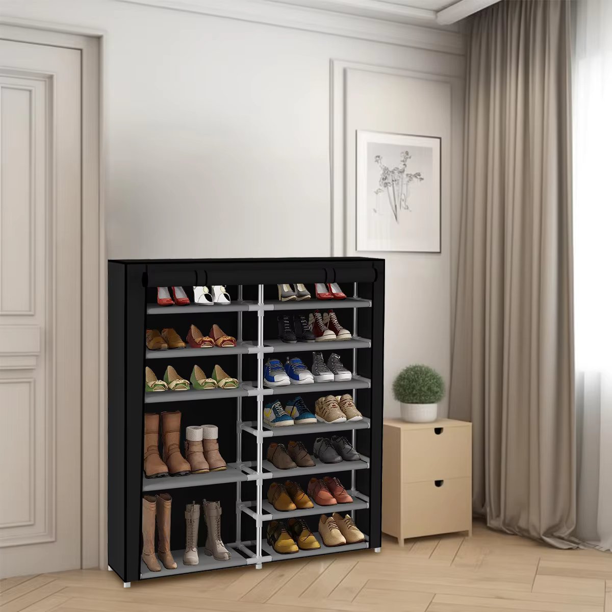 Porta Sapatos Sapateira Armário Organizador Dobrável 12 Prateleiras Resist Cor:Preto