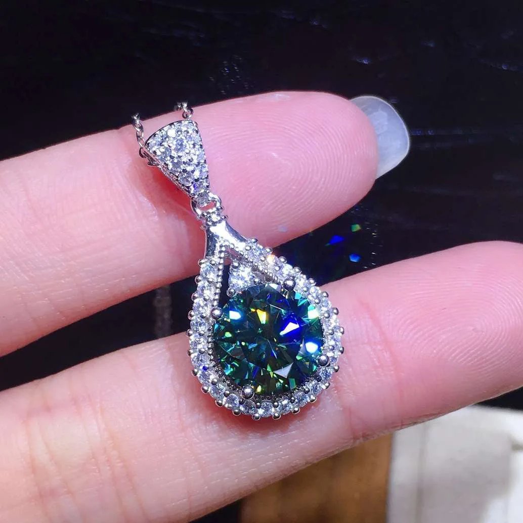 Vintage 2ct Green Moissanite Pendant 925 Sterling Silver Charm Wedding Pendants Necklace For Women Party Choker Jewelry Gift