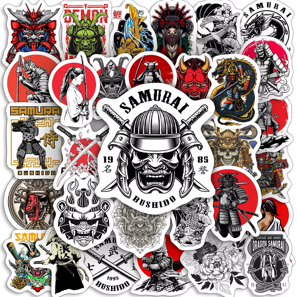 10/25/50Pcs Japanese Samurai PVC Waterproof Stickers Laptop Luggage Water Cup Phone Case Guitar Fridge Car Motorcycle