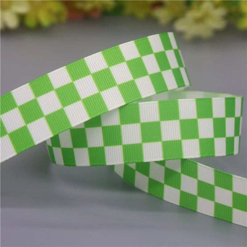 DHK 50yards Plaid Grid Check Pattern Printed Grosgrain Ribbon Accessories Material Headwear Decoration DIY Sewing Craft S2127