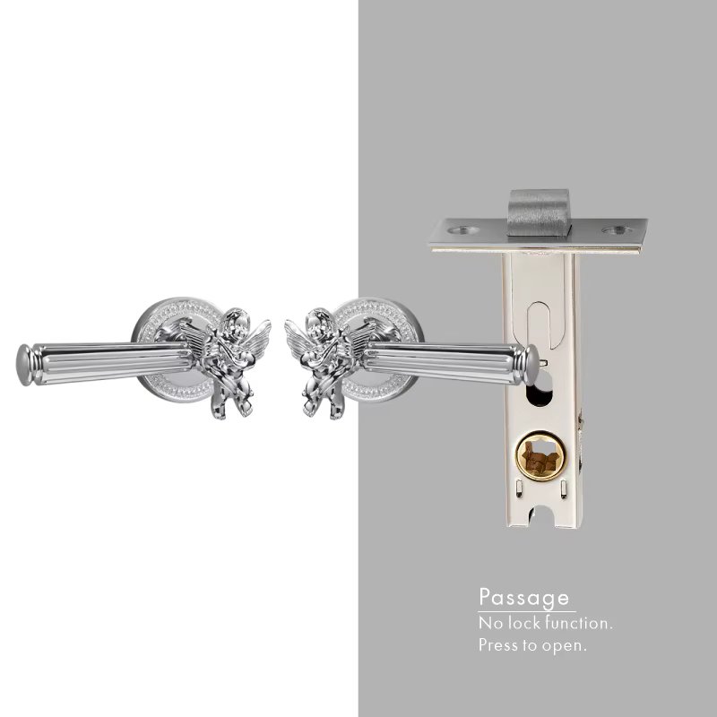Dooroom Brass Door Lever Set Shiny Gold Bright Chrome Angel Interior Bedroom Bathroom Double Wood Door Lever Dummy Passage