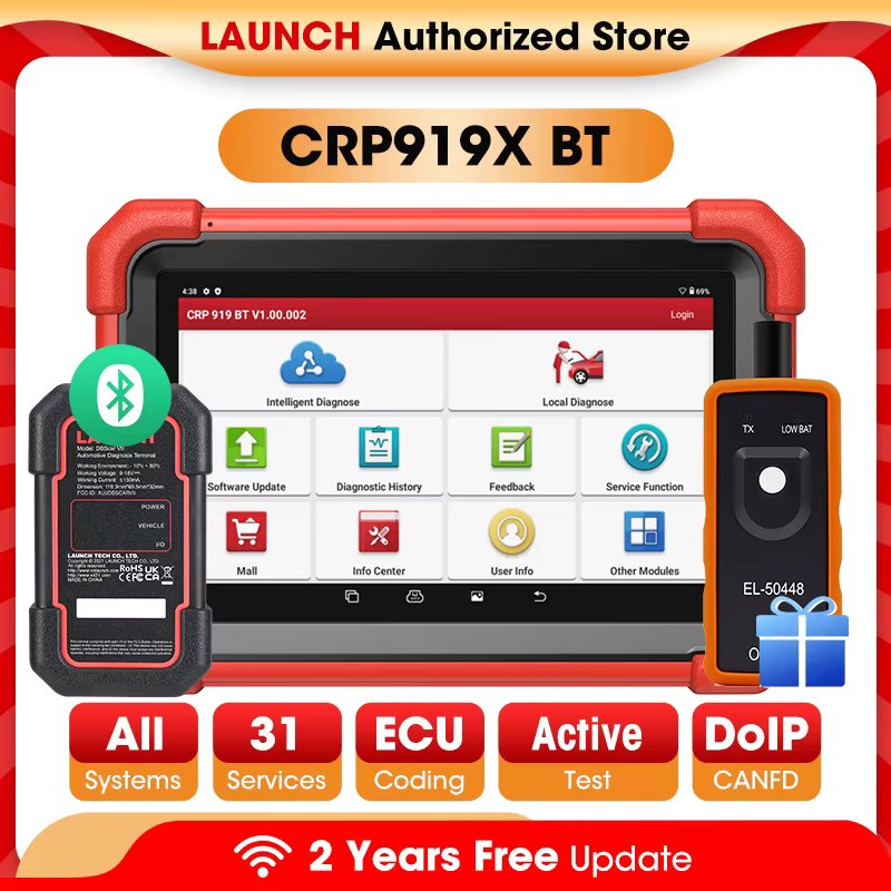 D New LAUNCH X431 CRP919X BT OBD2 Scanner Automotive Diagnostic Tools Car CANFD DOIP ECU Coding Professional Scan Free Shipping