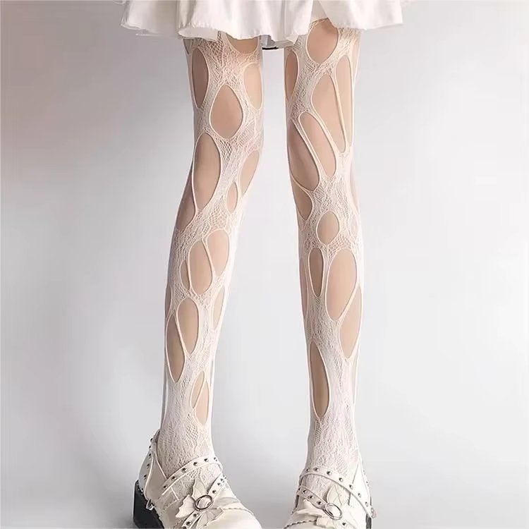Sexy Punk Women Broken Hole Stocking Ropa Interor Para Mujeres Holes Fishing Gothic Y2k Lace Torn Pantyhose Goth Fishnet Tights