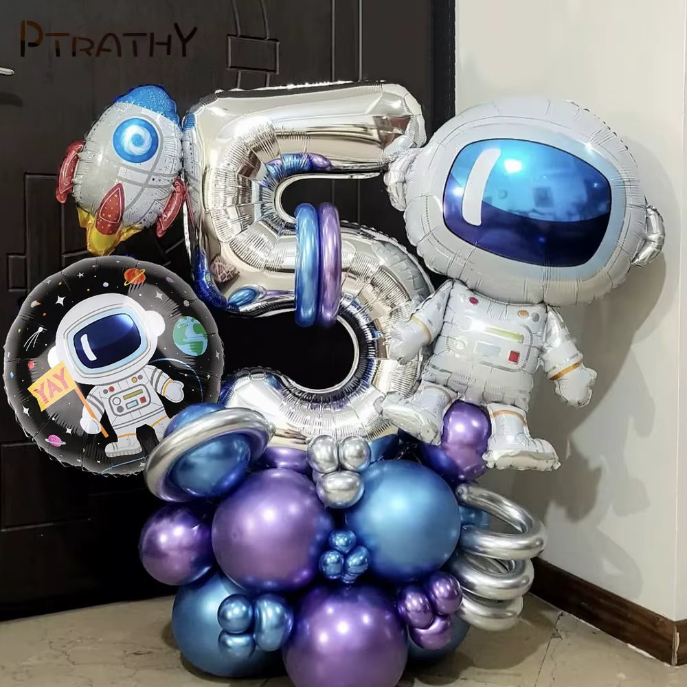 33Pcs Universe Rocket Astronaut Space Balloons Sets for Boy Galaxy Space Theme for Kids Birthday Party Baby Shower Decorations
