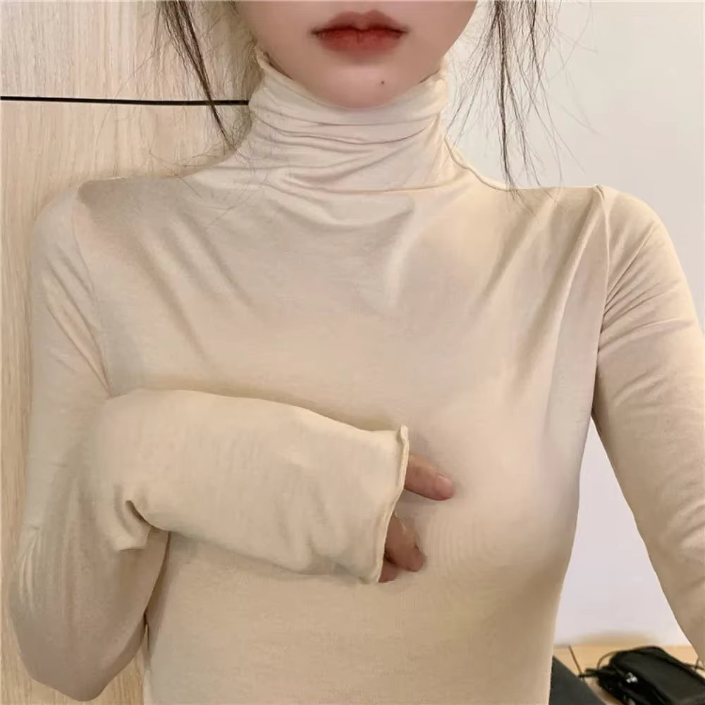 YSZWDBLX Women T-shirts Autumn Winter Modal Bottoming Shirt Warm Turtleneck Inner Wear Korean Casual Slim High Strecth Tops