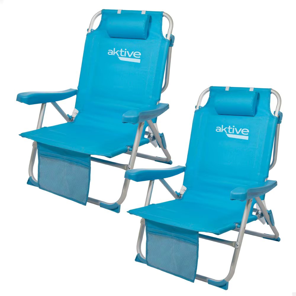 Aktive Pack 2 folding beach chairs and multiposition sky blue