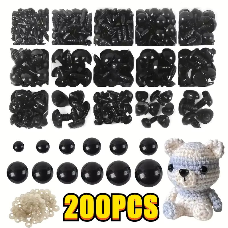 200/100PCS Black Plastic Safety Eyes For Toys Amigurumi Diy Kit Crafts TeddyBear Toy Eye For Doll Decoration Accessories 5-20mm