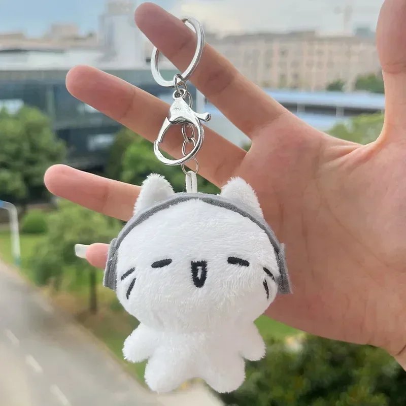 Cartoon Cute Headphones Kitten Couple Keychain Mini Crying Cat Doll Plush Keyring Dog Bee Bag Pendant Charms Backpack Decoration