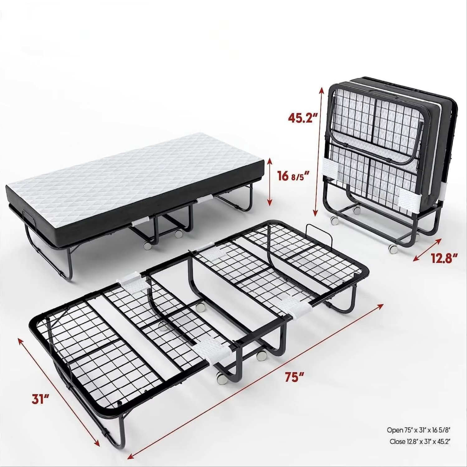 Folding Bed with Memory Foam Mattress,Portable Foldable Beds Strong Sturdy Frame,Rollaway Beds for Home Office 190*80cm