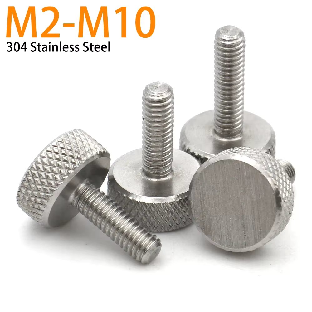2/5/10pcs M2 M2.5 M3 M4 M5 M6 M8 M10 304 Stainless Steel Knurl Flat Head Hand Tighten Thumb Screw Bolt DIN653 Curtain Wall Glass