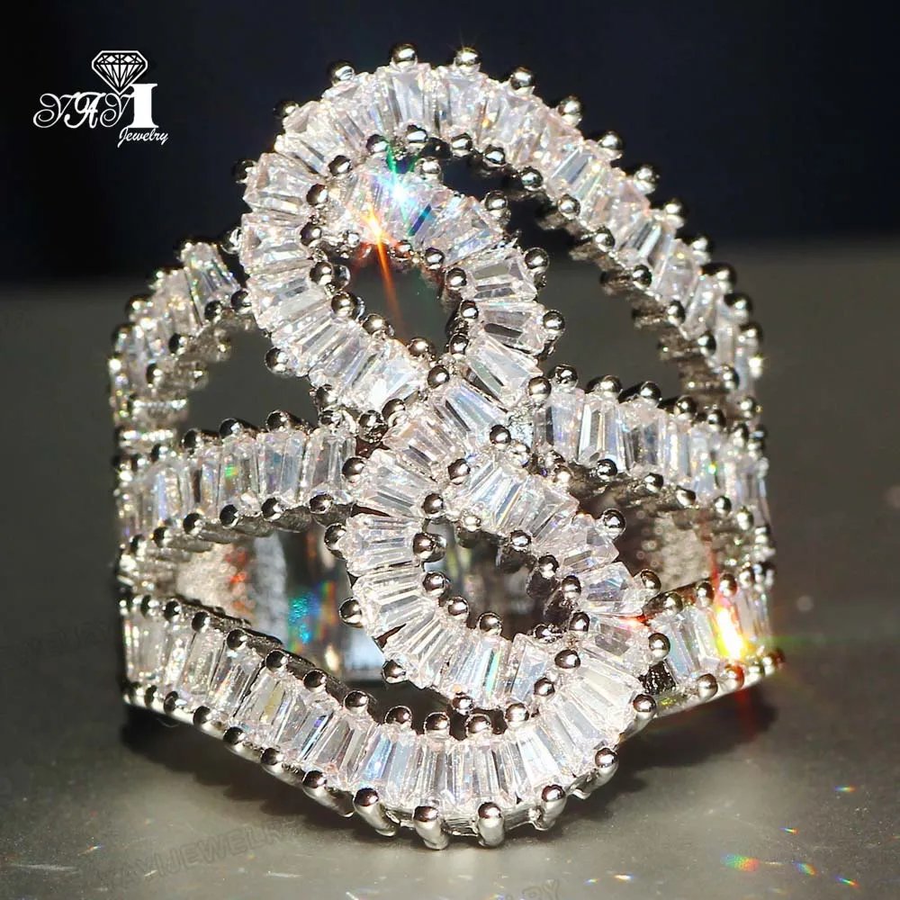 YaYI Jewelry Fashion Complex Design 100% Natural Zircon Moissanite Gemstones Silver Color Engagement Wedding Party Copper Rings