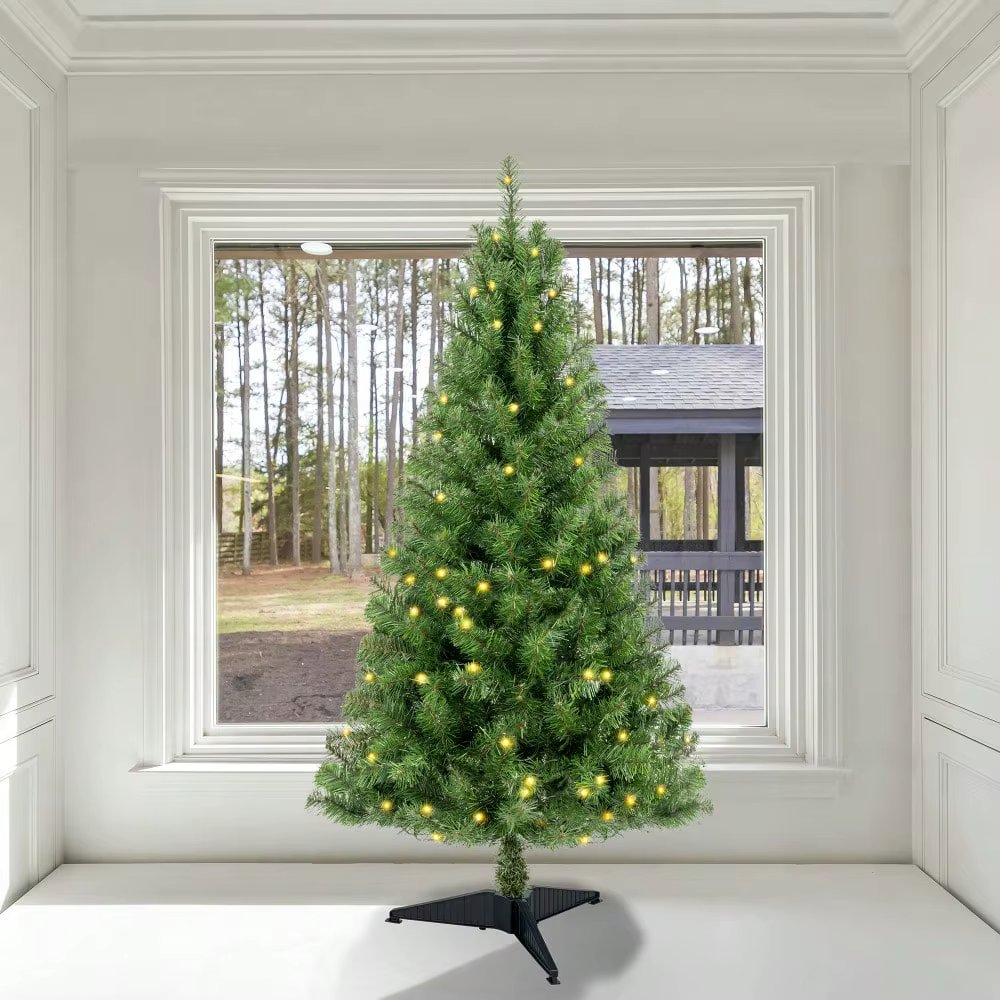 4ft Artificial Christmas Tree Prelit with Stand,Realistic 241 Branch Tips PVC Green Norwood Spruce Tree