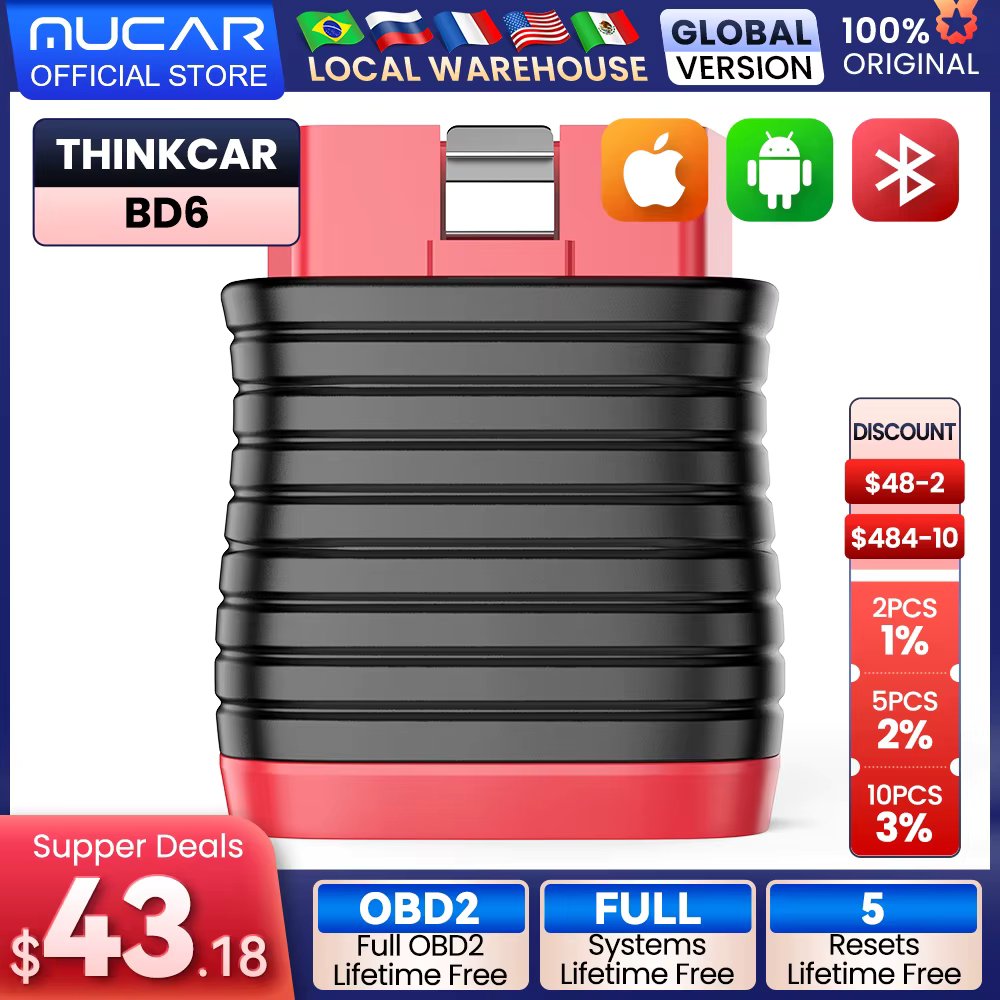 THINKCAR BD6 OBD2 Scanner Bluetooth Car Diagnostic Tool Full System Automotive Car Scanner Code Reader 5 RESETS Free Scan Tool