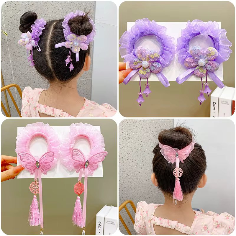 Girls' Chinese Style Meatball Scrunchies Baby's High Beauty Tassel Hair Rope Children's Hanfu Headband Headwear