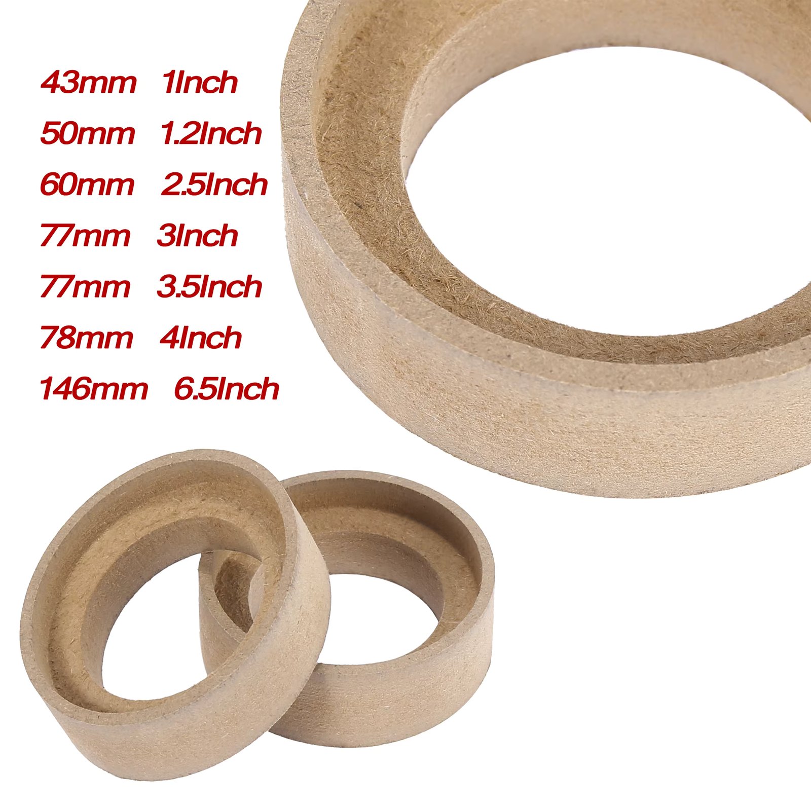 X Autohaux Pair Car Beige Speaker Spacer Ring Adaptor Brackets Mounting Spacer Recess Bezel Plate Wood 43mm-146mm ID 1-6.5Inch