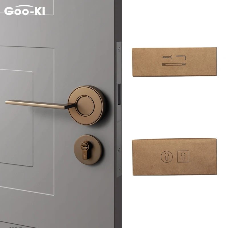 Goo-Ki Luxury Silent Door Lock Bedroom Door Handle with Lock Interior Security Door Handle Lock Cylinder Security Mute Door Lock