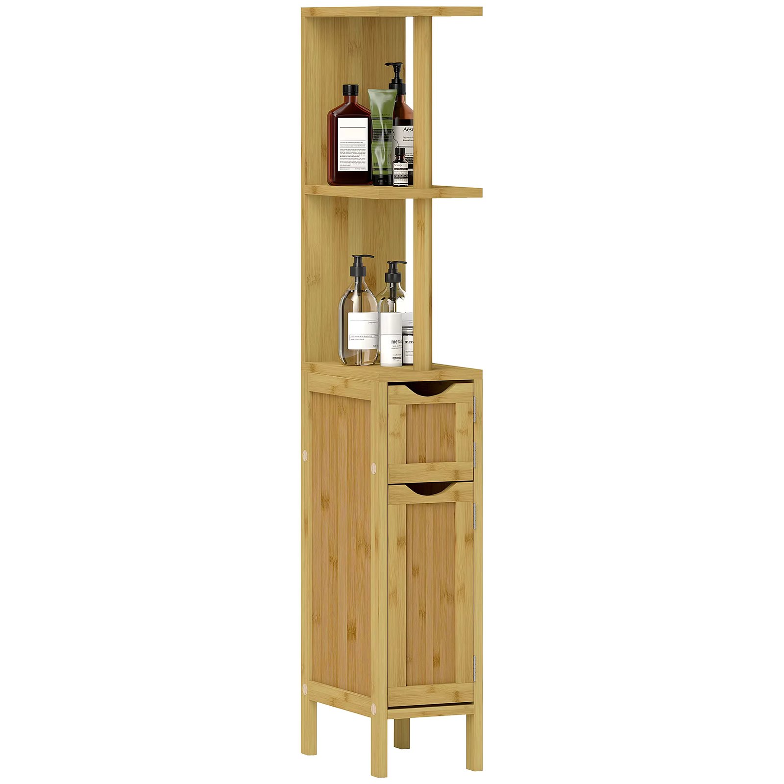 HOMCOM bathroom column with open doors and shelves 18x30x120 cm Natural