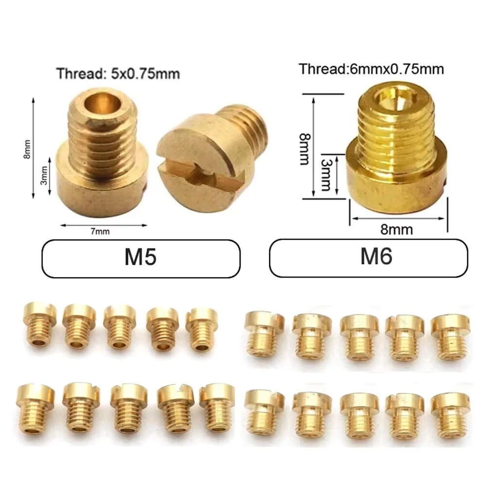 10pcs Carburetor Main Jet M6 M5 6mm 5mm Thread for DellOrto BGM Motoforce Carburetor Injector Nozzle Size 50-200