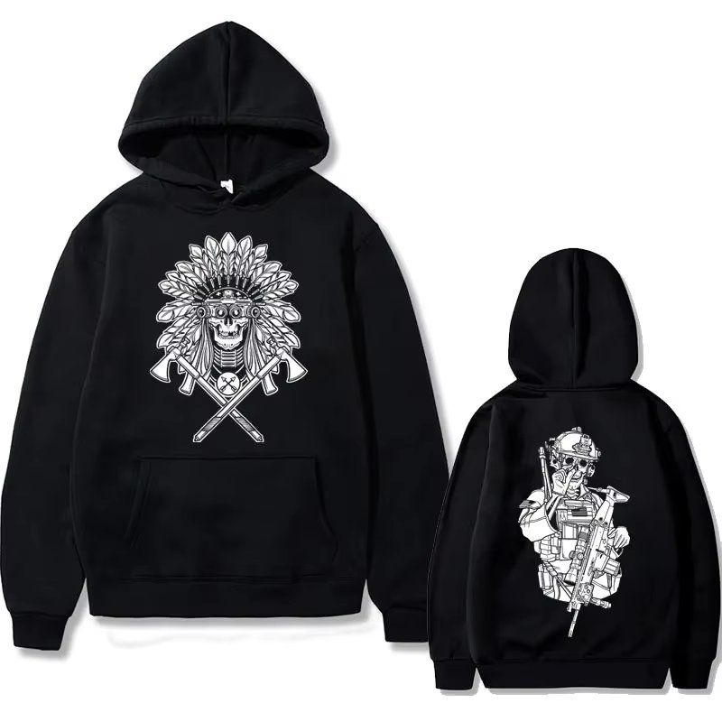 Forward Observations Group Double Sided Print Hoodie Gothic Horror Skull Graphic Hoodies Male Vintage Streetwear Men Sweatshirt