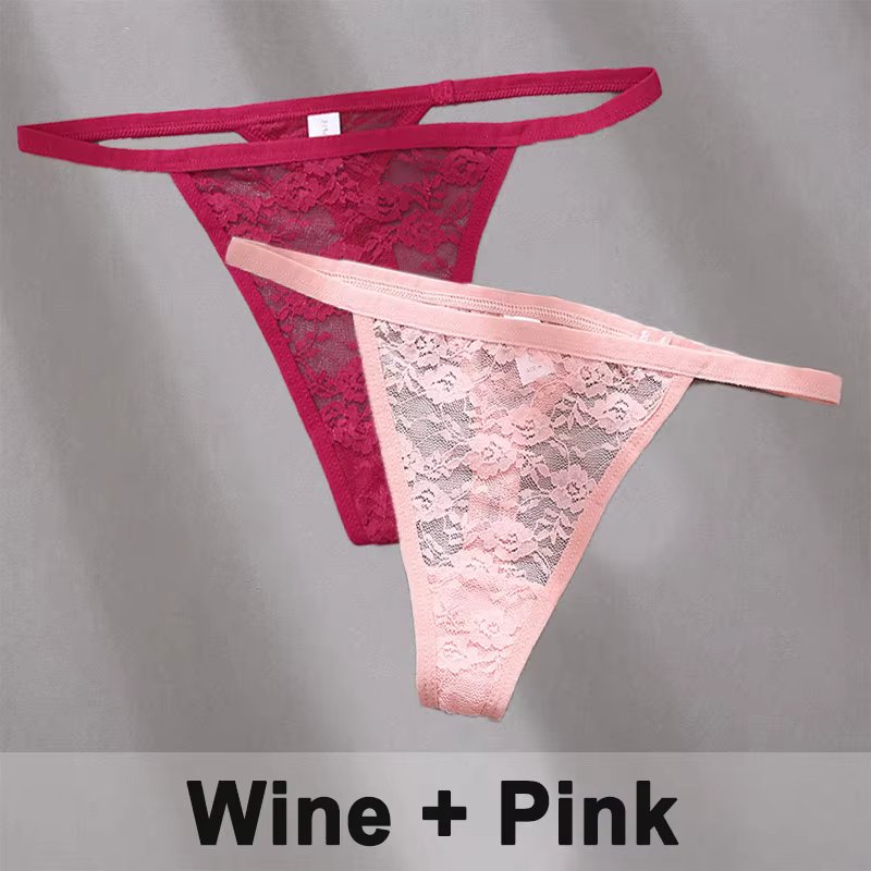 2Pcs/Set Best Sale Floral Women Thongs Female Sexy Lace G-String Low Waist Panties Underwear Hollow Out T-Back Transparent Girls