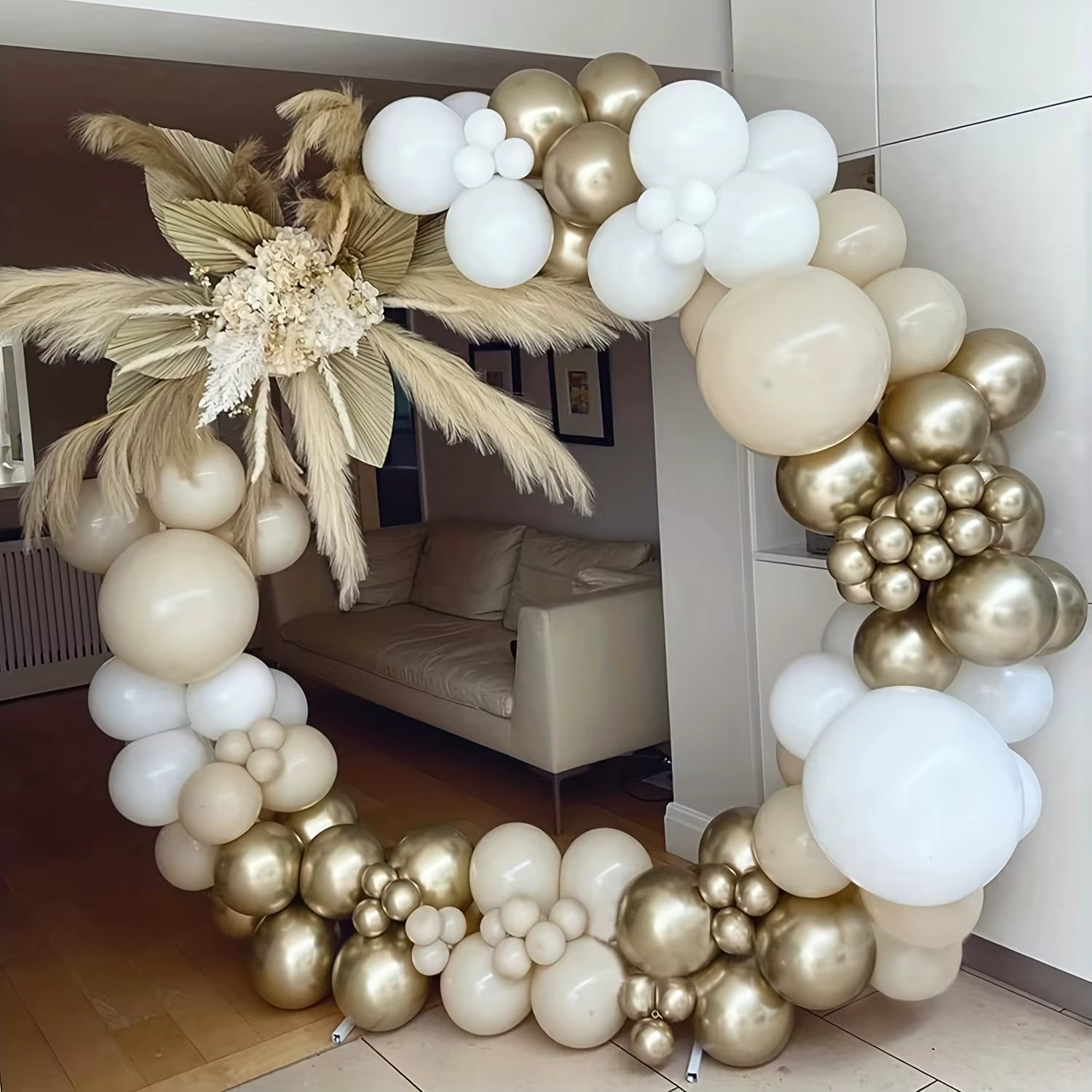 White Sand Gold Balloon Garland Arch Set,Bohemian weddings.Baby shower. Anniversary. Valentine's Day.Birthday.Easter decorations