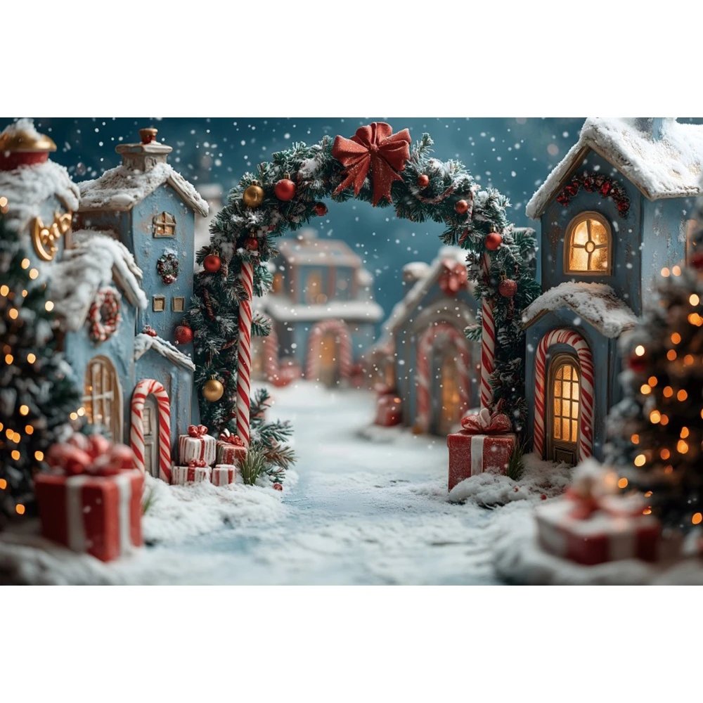 Winter Christmas Photography Background Xmas Town Garland Snow Decoration Supplies Family Portrait Photo Backdrop For Studio