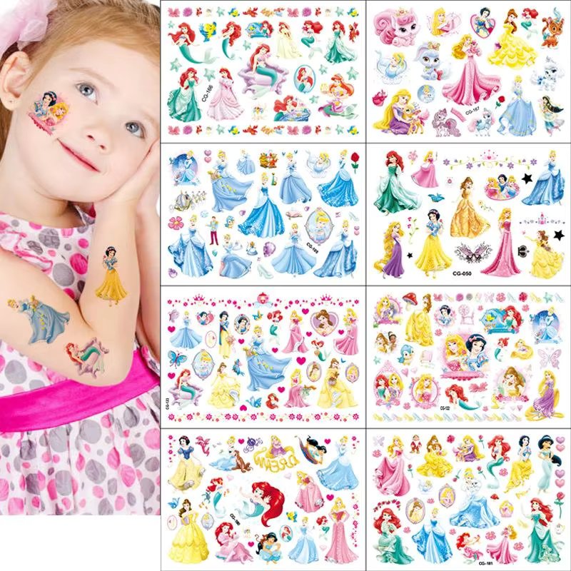 1Pcs Disney Princess Tattoo Sticker Cartoon Snow White Belle Ariel Figure Sticker Toy for Girls Children's Birthday Party Gift