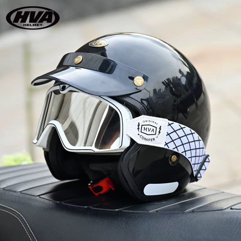 HVA Retro Motorcycle Helmet 3/4 Helmet For Men and Women Cycling Popular Electric Scooter Commuting Helmet