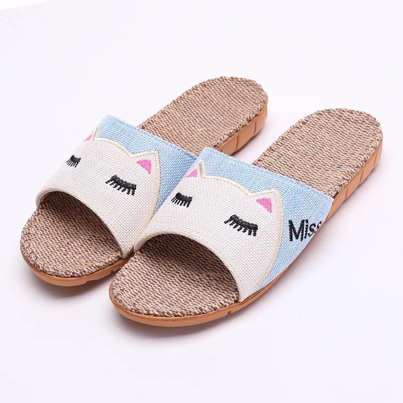 New Cartoon Children's Home Linen Slippers Indoor Non-slip Breathable Thick Bottom Couple Men and Women Sandals and Slippers