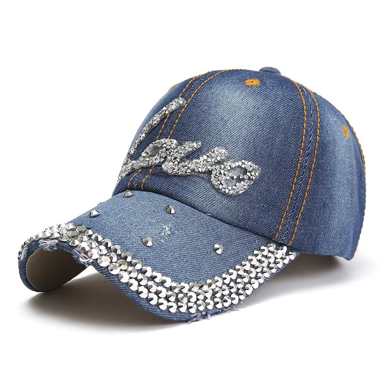 Denim Baseball Cap Women Rhinestone Letter Love Summer Hats For Women Sunshade Sun Hat Casual Snapback Adjustable Outdoor Retro