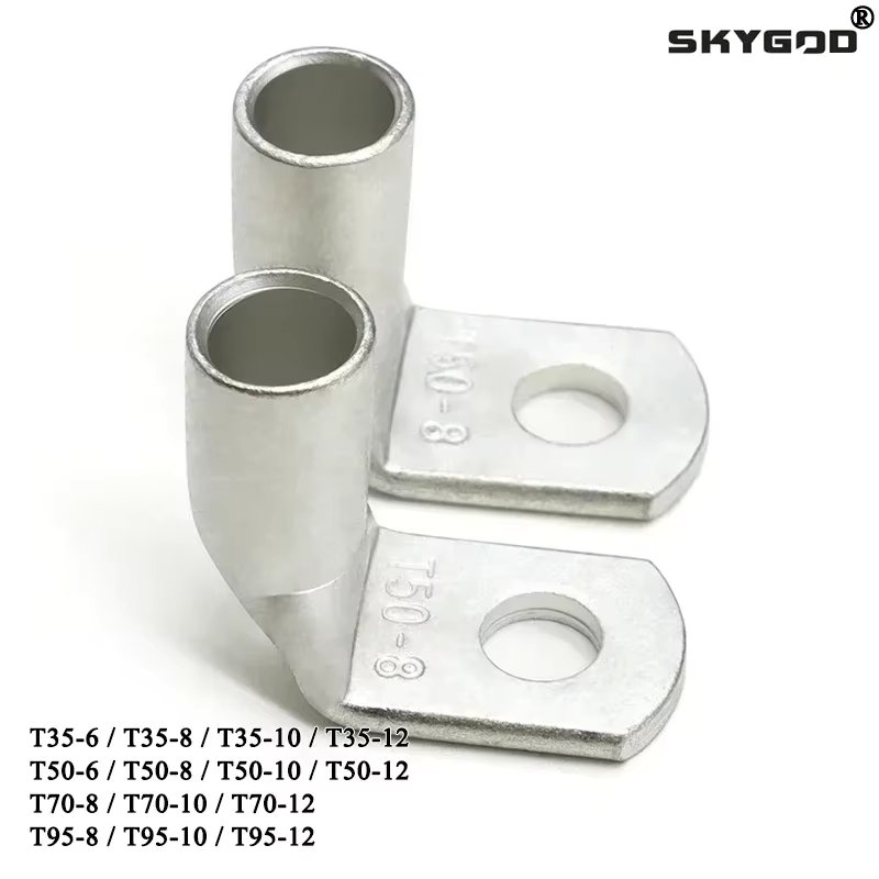 1~50pcs Wire Terminal L-type Right Angle 90 Degree Bend Nose T35/50/70/95-6/8/10/12 Tinned Copper Crimp Connector Cable Lugs